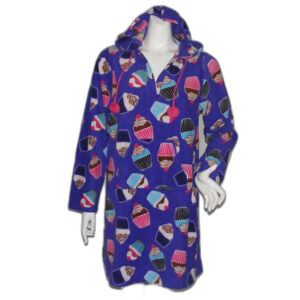 SWEET Fleece Robe, M, Purple with Cupcakes, Hoodie, Puff Drawstring, Pocket